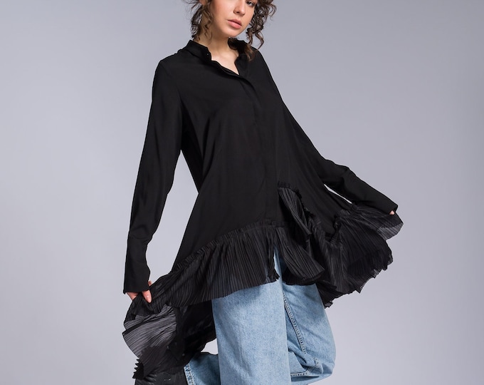 Pleated hem Asymmetric Shirt A92229