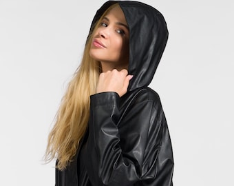 Vegan Leather  Hooded  ANORAK Handmade by Aakasha  A20704