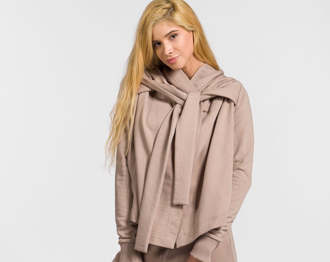 Hooded  Wrap Cotton Sweatshirt , Top with Large Hood by Aakasha A92062