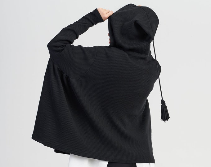 Fall Vest for Woman Asymmetric Oversized Hooded Cardigan A90401