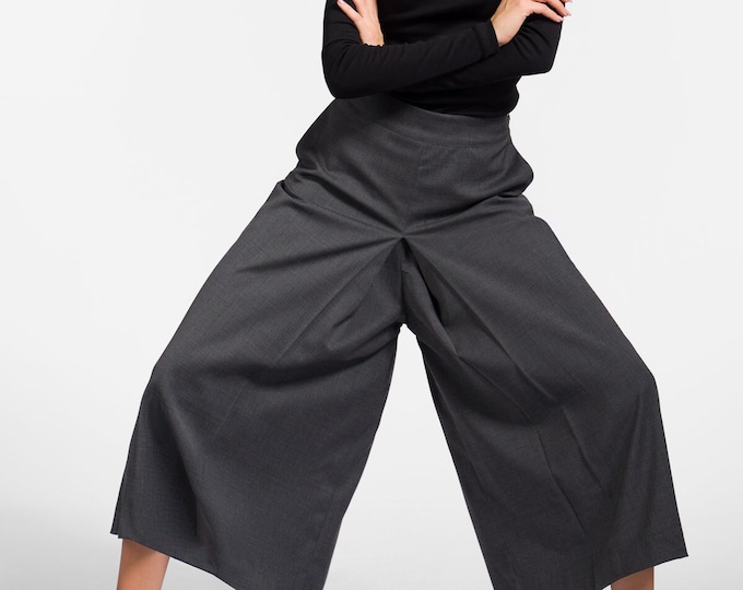 Wool Cropped  Skirt  Pants Extravagant / High Waisted Trousers by Aakasha A05147