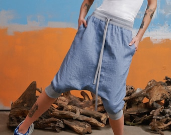 Linen Drop Crotch Jogger Pants