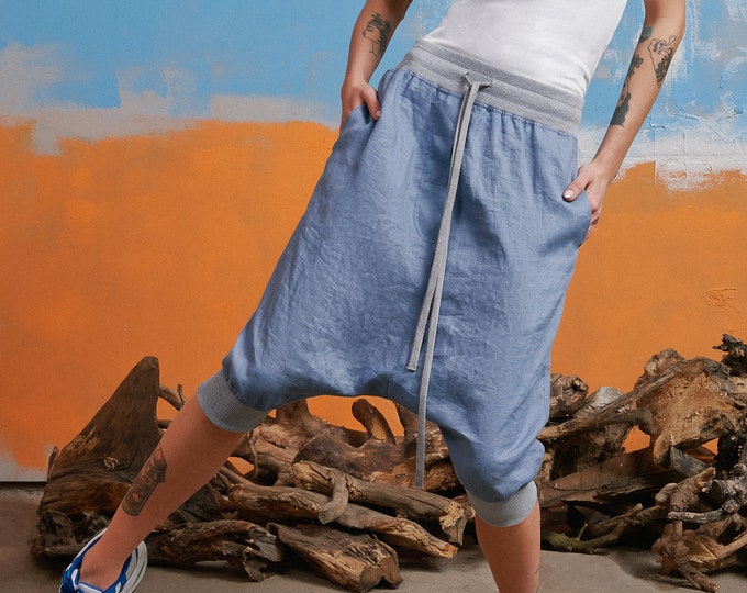 Linen Drop Crotch Jogger Pants