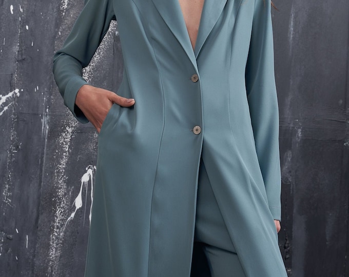 Long Straight Blazer , Maxi Stylish Cardigan A92031
