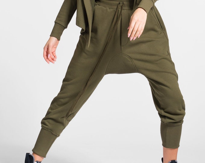 Drop Crotch Pants with Flap Pockets