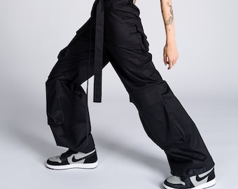 Plus Size Wide Leg Cargo Pants, Cotton Loose Pants  A92310