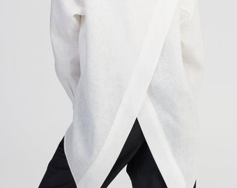 White Linen Open Back Shirt, Loose Fit, OEKO-TEX Certified