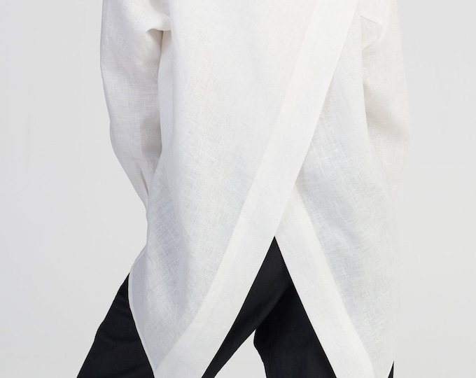 White Sparrow Linen Shirt , Summer Linen OEKO-TEX Certified  Open Back Shirt A90597
