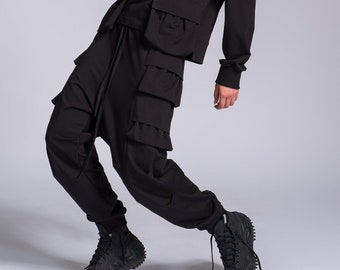 Cotton Cargo Pants Adjustable Leg Pants with Layered Pockets  A92242