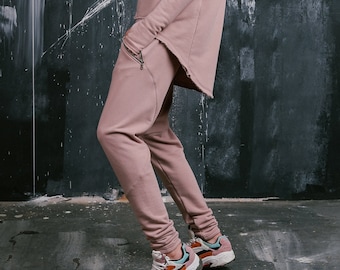 Drop Crotch Pants Harem Cotton Joggers  with zipper pockets by AAKASHA A05313