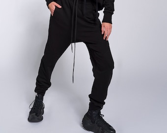 Cotton Ovwrsized Pants Drop Crotch Joggers Side pockets elastic waitline  A92320