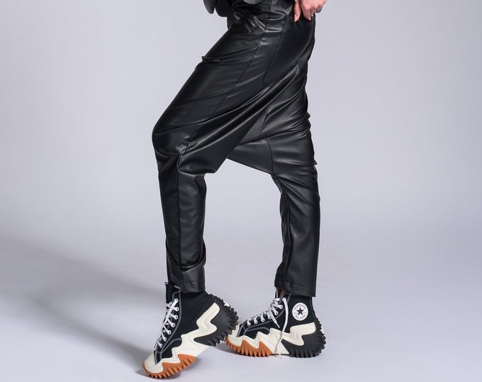 Vegan Leather Pants with Deep Drop Crotch A92232