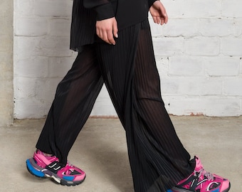 Sheer Plated Wide Leg Pants & Pleated Back Sheer Shirt SET A92161