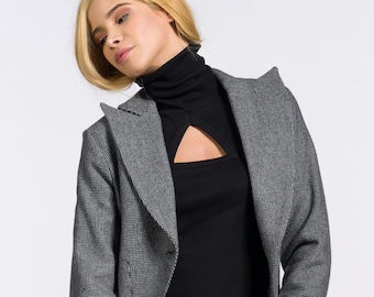 Wollblazer Asymmetrische Extravagante Grau Melange Jacke Plus Size Aakasha Mantel