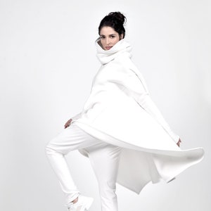 Asymmetrical Fleece Cotton Hoodie: Extra High Collar, Thumb Holes Side Pockets