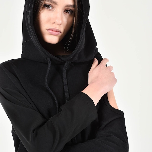 Extravagant Open Shoulder Hooded Sweatshirt A90228