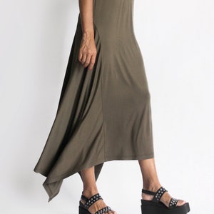 Short Sleeve Dress Asymmetric Summer Maxi Tunic with Elegant Cut A90528