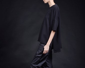 Short sleeve crop top blouse, Cotton Oversize Top,  Plus size Asymmetrical Swetshirt A12793
