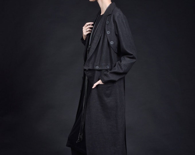Maxi Linen Trench Sophisticated Extra Buttoned Linen Coat with pockets and Twisted Relaxed  Fit  A90422
