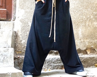 Cotton Harem Pants: Drop Crotch Bohemian Trousers with Side  Pockets Elastic Waistband