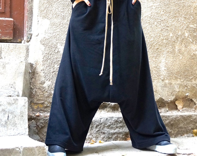 Cotton  Harem Pants / Wide  Drop Crotch Pants / Side Pockets Trousers /French Terry Cotton Bohemian Pants   by AAKASHA A05527