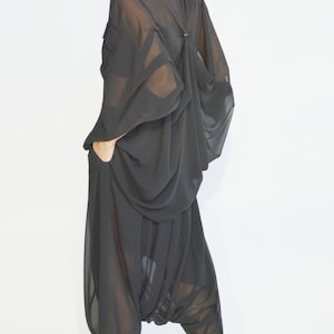 Loose   Black Chiffon  adjustable Shirt , Extravagant Black sheer tunic handmade  by AAKASHA A90588