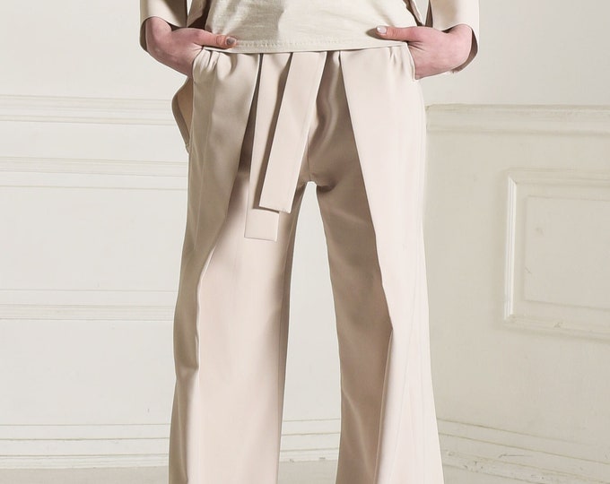 Straight Wide Leg Pants with Belt A90222