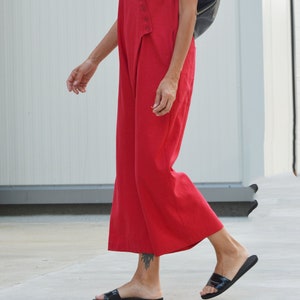 Combinaison enveloppée de lin, élégante combinaison d'été en lin certifiée OEKO-TEX A90506