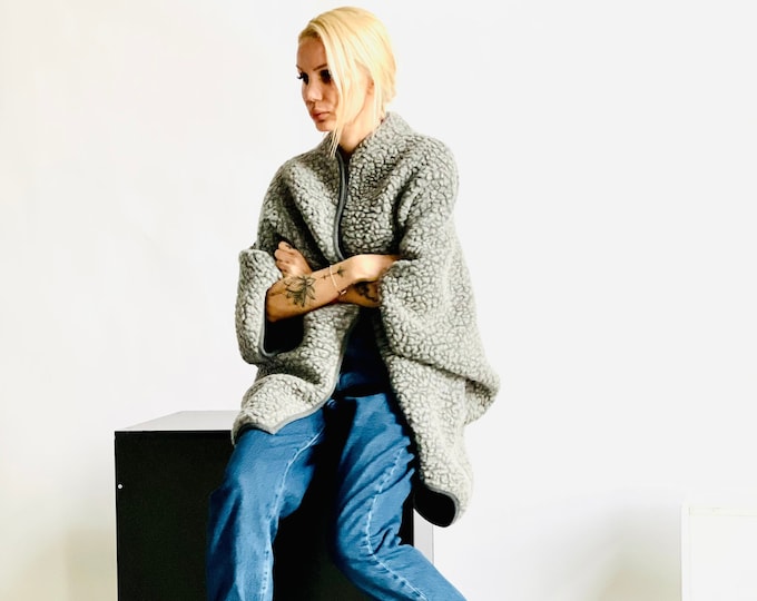 Warm Wool Vest Limited Edition Wool Grey Bolero Extravagant Jacket Wool Blend Lined  Coat with pockets Autumn Cardigan  by Aakasha