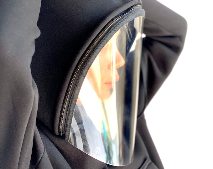 Shield Hooded Extravarant Maxi Asymmetric Hoodie / Fleece Cotton Warm  full face covering Top / zip or unzip it / handmade by Aaksha