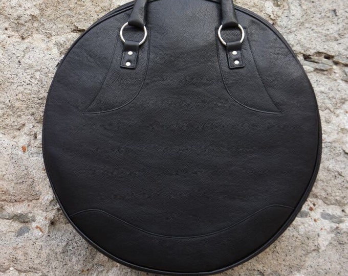NEW  Black Genuine Leather Bag / High Quality  Tote Circle Large Bag / zipper close up /  Unique Bag by AAKASHA A14318