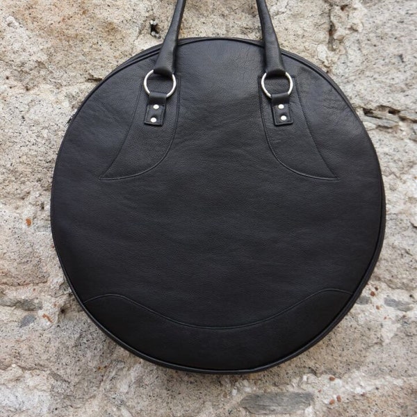 NEW  Black Genuine Leather Bag / High Quality  Tote Circle Large Bag / zipper close up /  Unique Bag by AAKASHA A14318