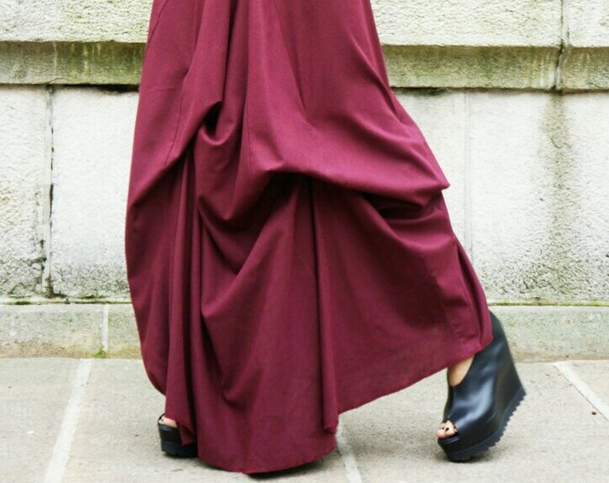 NEW   BURGUNDY  Linen Maxi Skirt /  Extravagant Long  Skirt / Stripe less Spring /Summer Dress A09118
