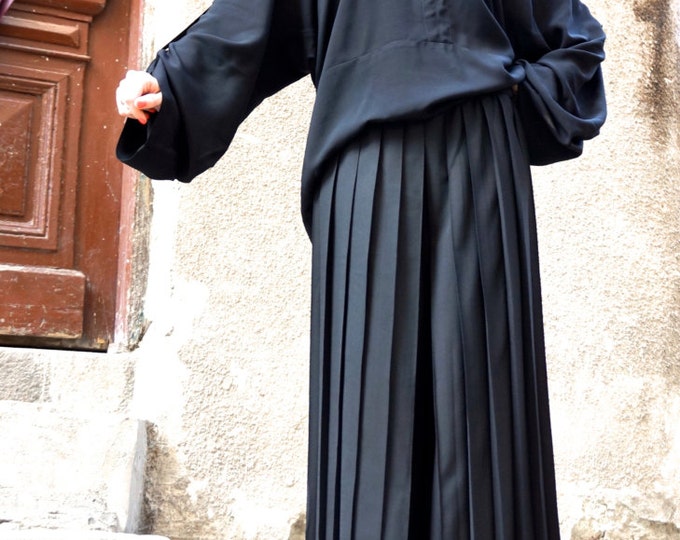 New Loose  Wide Black Pleated  Skirt - Pants / Wide Leg Pants Spring / New  Collection  by Aakasha A05422