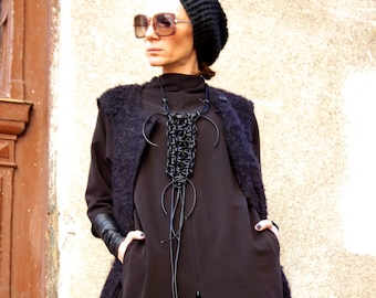 NEW Collection  Black Extravagant Leather Macrame Necklace   by AAKASHA A16186