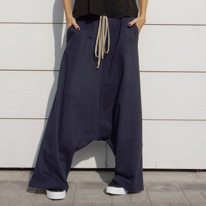 NEW Fall Winter Collection Cotton Navy Harem Pants / Extravagant Drop Crotch Pants / Side Pockets Trousers /French Terry  by AAKASHA A05527