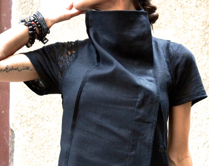 Black Linen  Sleevless Top / Beautiful vest  / Linen  Vest with Buttons / S/S 15 by AAKASHA A02169