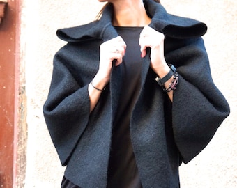 NEW Autumn / Winter  Wool Black Bolero / Extravagant Jacket / Wool Blend Coat  by Aakasha A01150
