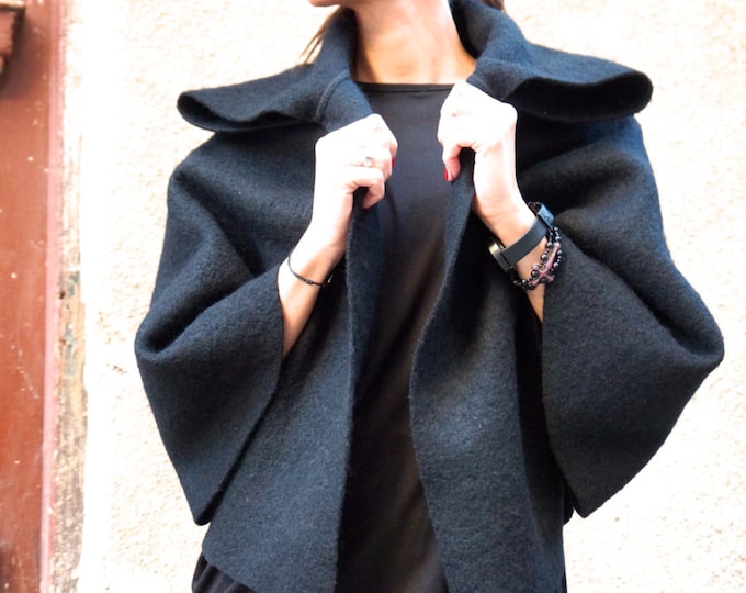 NEW Autumn / Winter  Wool Black Bolero / Extravagant Jacket / Wool Blend Coat  by Aakasha A01150