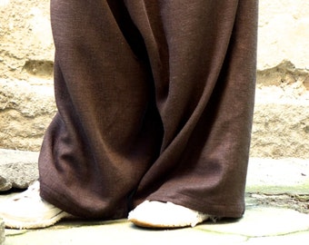 NUOVA collezione Pantaloni Harem marroni in lino sciolto / Pantaloni marroni stravaganti con cavallo basso Pantaloni stravaganti di AAKASHA A05131