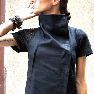Black Linen  Sleevless Top / Beautiful vest  / Linen  Vest with Buttons / S/S 15 by AAKASHA A02169