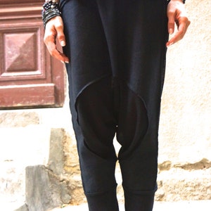 NEW Loose Casual Black Drop Crotch Linen Knit Harem Pants / Extravagant Black Pants by AAKASHA A05167 zdjęcie 2