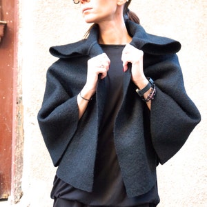 NEW Autumn / Winter Wool Black Bolero / Extravagant Jacket / Wool Blend Coat by Aakasha A01150 image 3