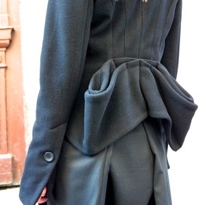 NEW Collection  Spring 2016 Asymmetric Extravagant Black Cashmere Wool Coat / High Quality Buttoned  Jacket by AAKASHA A07181