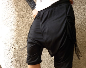 Plus size Loose Summer  Shorts / Black Viscose Pants / Extravagant Sport  Shorts with Outside Large  Pockets  by AAKASHA A05587