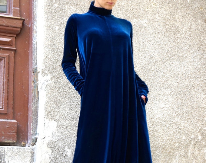 New Maxi Velvet Deep Royal Dress / Kaftan Dress / Side Pockets Dress / Extravagant Long Party Dress / Turtle Neck Kaftan by AAKASHA A03498