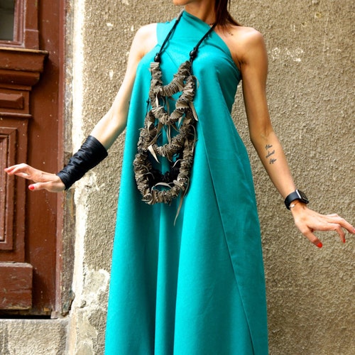 Hot Summer Maxi Dress Pine Green Linen Dress / One Shoulder - Etsy