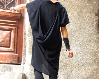 Black  Loose Extravagant Shirt Asymmetric Tunic Oversize Party Top by Aakasha A11326