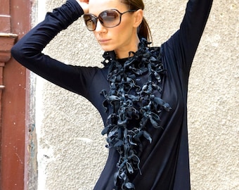 Black Leather Extra Long Necklace, Multi-Functional Accessory