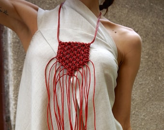 Genuine Leather Extra Long Macrame Necklace,  HandMade Multi functional Accessory by AAKASHA A16248